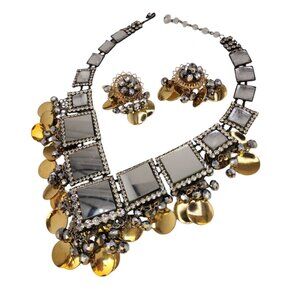 Wowsa Mirror Chacha Vrba Massive Mirror Collar Necklace & Earrings Set (A6787)